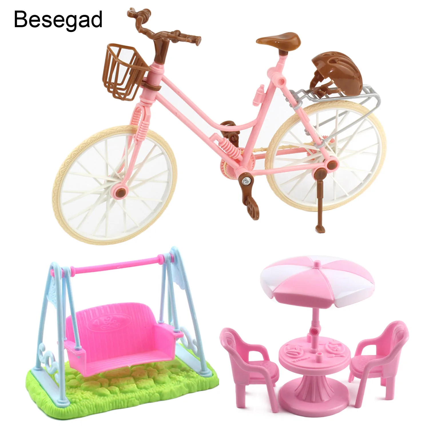 Besegad مضحك دراجة سوينغ مكتب كرسي لعب دمية منزل الاكسسوارات مجموعة ل باربي دمى الأطفال الفتيات عيد ميلاد هدايا عيد الميلاد
