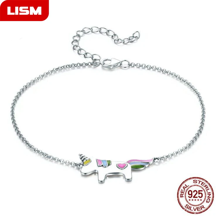 

New Trendy 100% 925 Sterling Silver Bracelet Sweet Unicorn Charm Bracelet Chain Bangle Bracelet Femle Jewelry for Women Gift