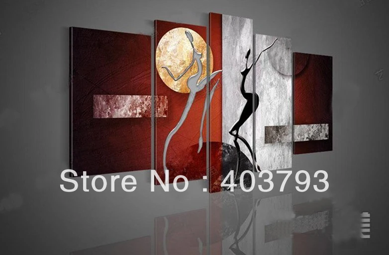 

5 Panel Wall Art abstract dance Oil Painting On Canvas for living room two color can select Free shipping