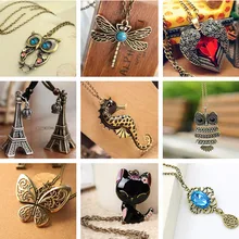 Vintage font b Necklaces b font Women Owl Feather font b Heart b font Butterfly Cat