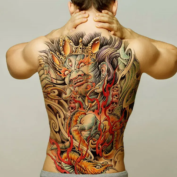Большая черная Татуировка Тигр поддельные мужчины Волк Дракон тату водонепроницаемый большой чудовище Монстр тело обратно татуировки Временные бумажные татуировки большие