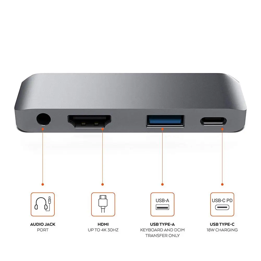 Алюминиевый адаптер type-C Mobile Pro Hub с USB-C зарядка PD 4K HDMI USB 3,0 таблетки док-станция для ноутбука HD для iPad Pro