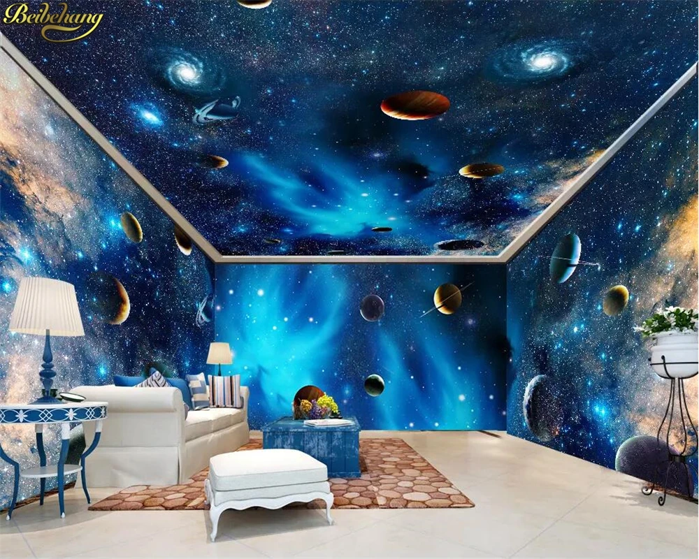 beibehang Custom 3d wallpaper shocking starry sky space interstellar planet galaxy planet full house wall papel de parede mural