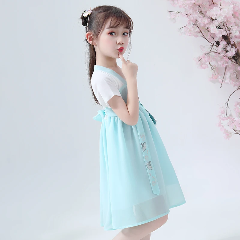Новинка; Детский костюм Hanfu; летняя одежда в китайском стиле; одежда для детей в древнем и традиционном стиле; одежда для народных танцев; DQL776