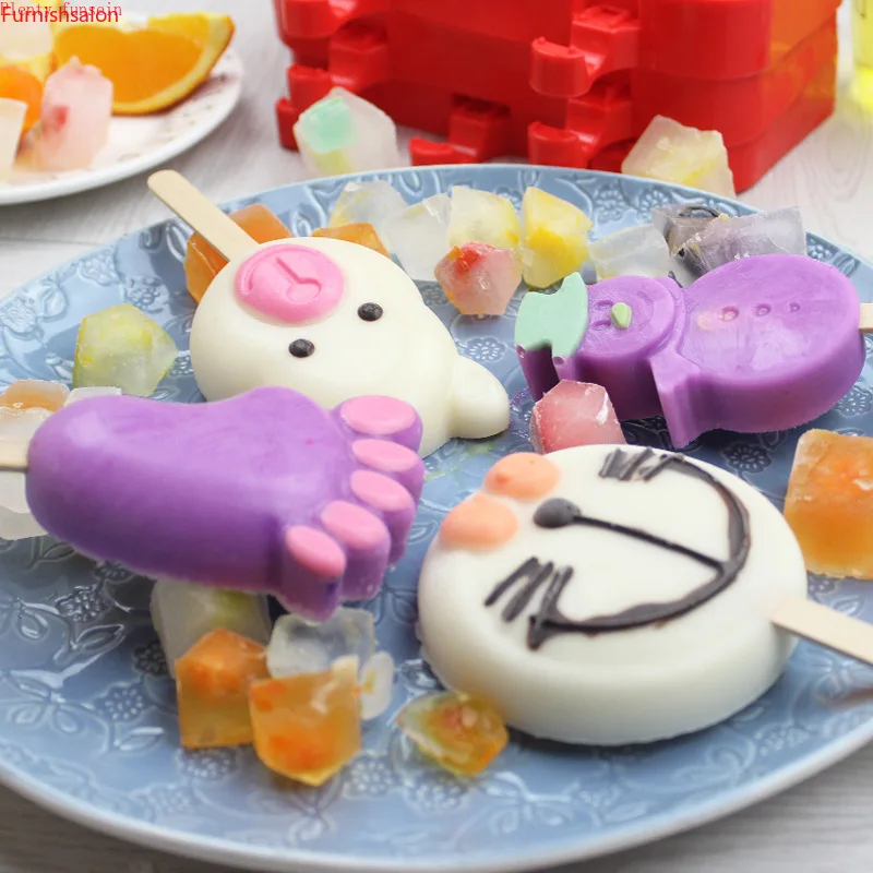 

Ice Cream mould with lid 50 Free popsicle sticks Home DIY Food grade Silicone material Lovely cartoon type powder mocha flavor