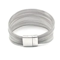 Stainless Steel Magnetic Clasp Wide Mesh Bracelet Silver Color for Women 1 Piece Jewelry Accessory 2