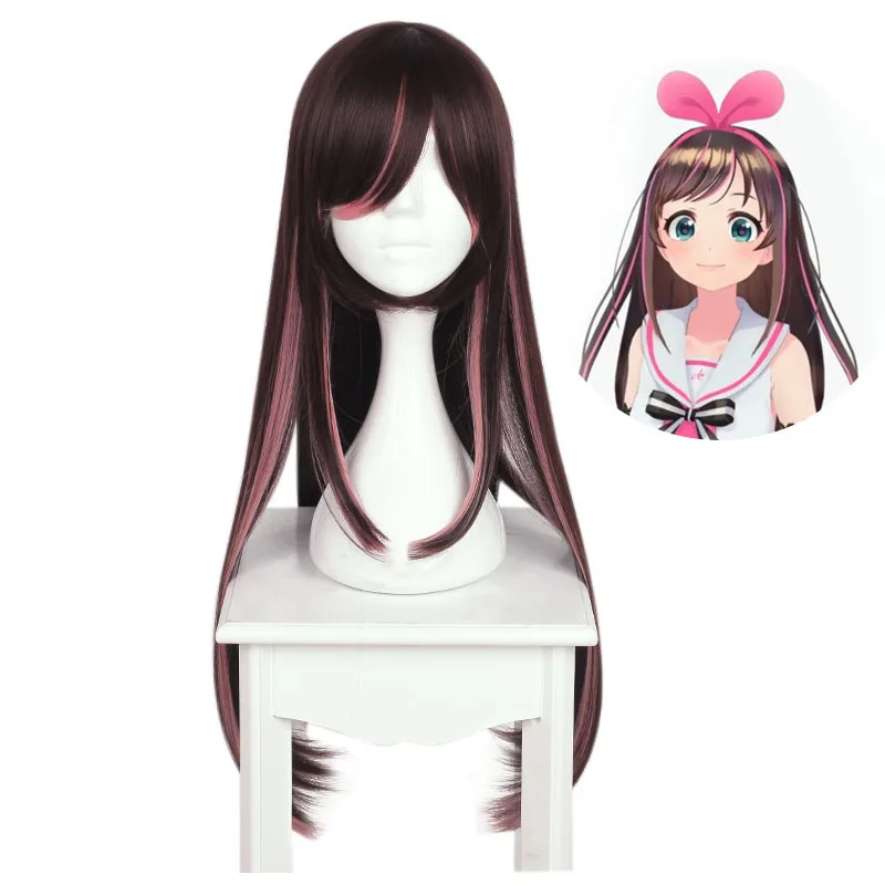 Женский парик для косплея Coshome Youtuber Kizuna AI длинные коричневые и розовые волосы