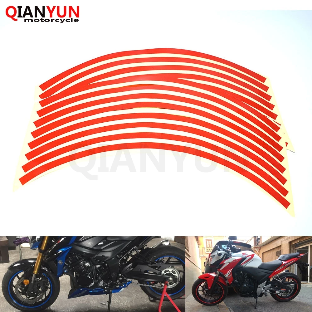 

17 18 inch Motorcycle Reflective Sticker Auto Decor Tire Rim Wheel Stickers on Car 16 Strips Tape Safety Reflector