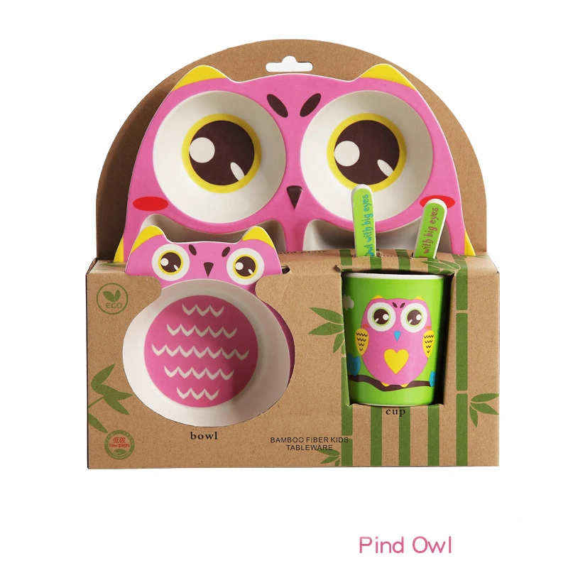

Creative Baby Owl Dishes and Cutlery Set Children's Bamboo Fiber Dish Feeding Cartoon Dishesd With Fork Spoon Dinnerware Cup
