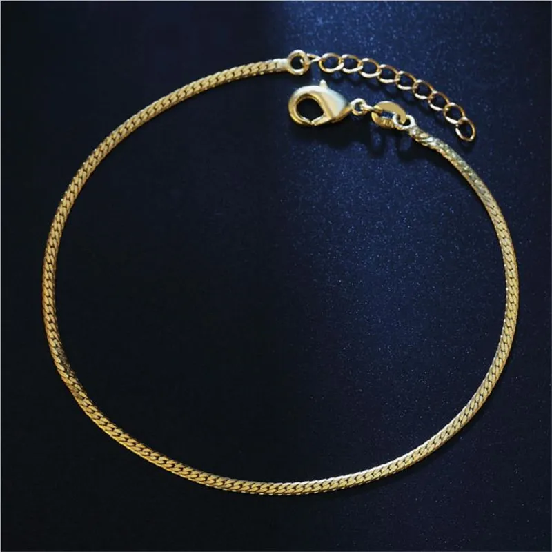 

LUKENI 2mm Hot 925 Sterling Silver Anklets For Women Party Accessories Fashion Gold Chain Female Bracelets Girl Christmas Bijou