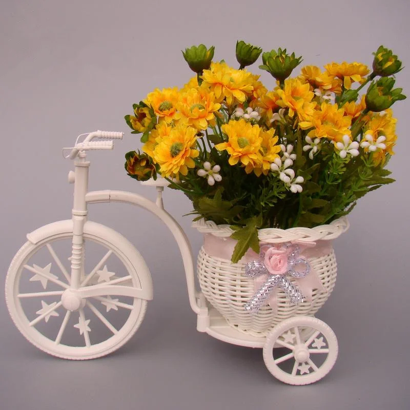 

Zakka Rattan Tricycle Bike decorative wicker basket float flower vase flowerpots containers for artificial Flower home decor
