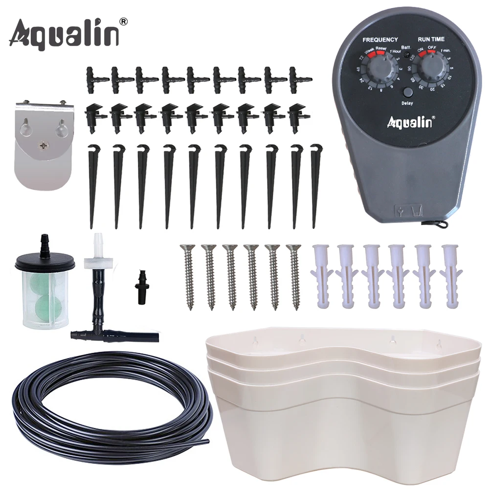Aqualin Garden Pump Drip Irrigation Set with 3 Portable Flowers Pots