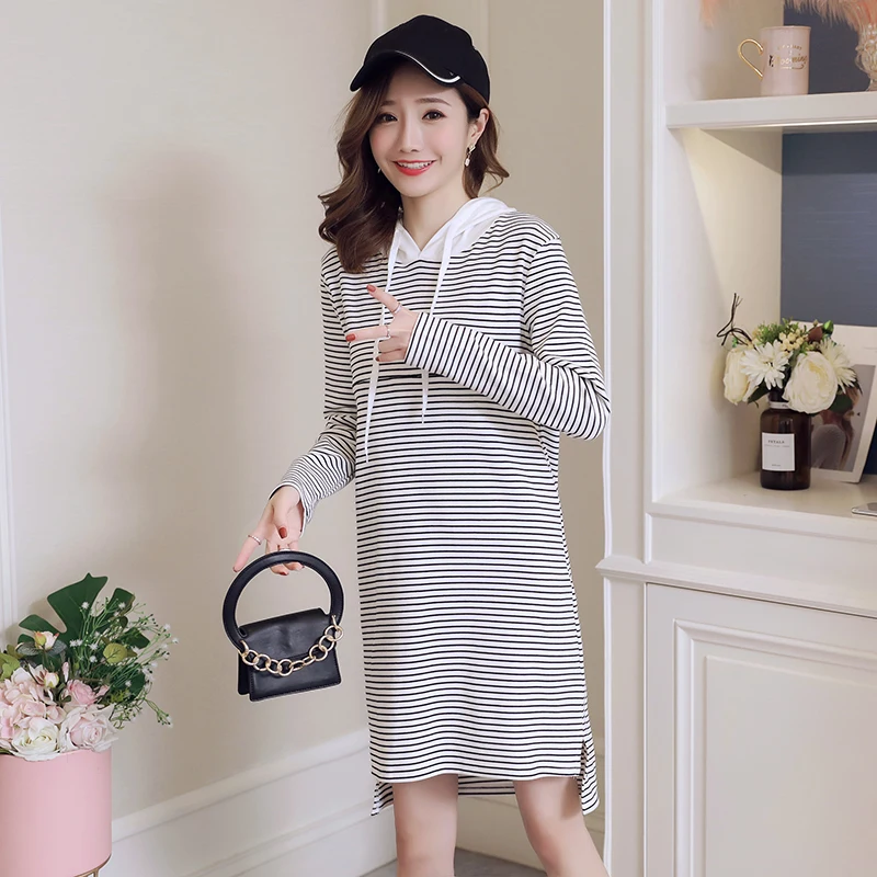 

3368# Striped Cotton Maternity Nursing Hoodies Dress Spring Autumn Breastfeeding Clothes for Pregnant Women Pregnancy Feeding