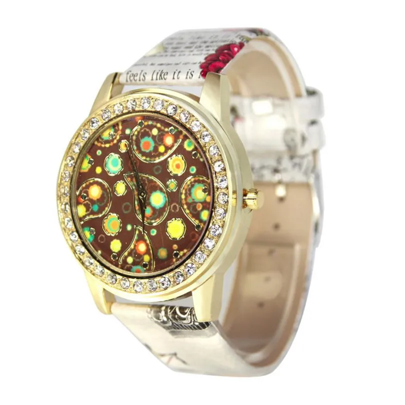 

2019 New Fashion Oil Painting Pattern Women Watch Leather Band Analog Quartz Vogue Watches Fantastic Vintage Casual Bracelet A60