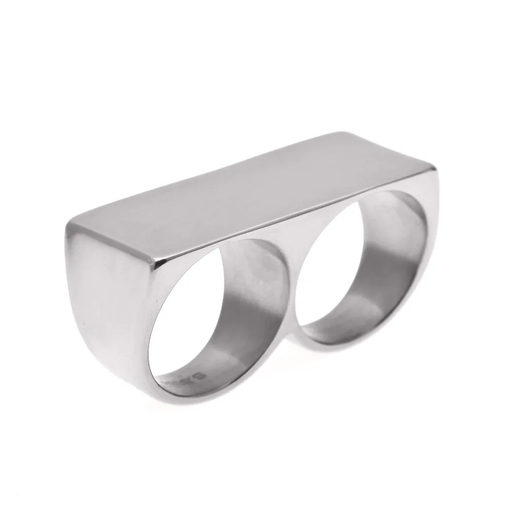 THE BLING KING Personality HipHop Two Finger Rings Stainless Steel Engrave Name Men Punk Biker Rings Women Party Cool Ring 5