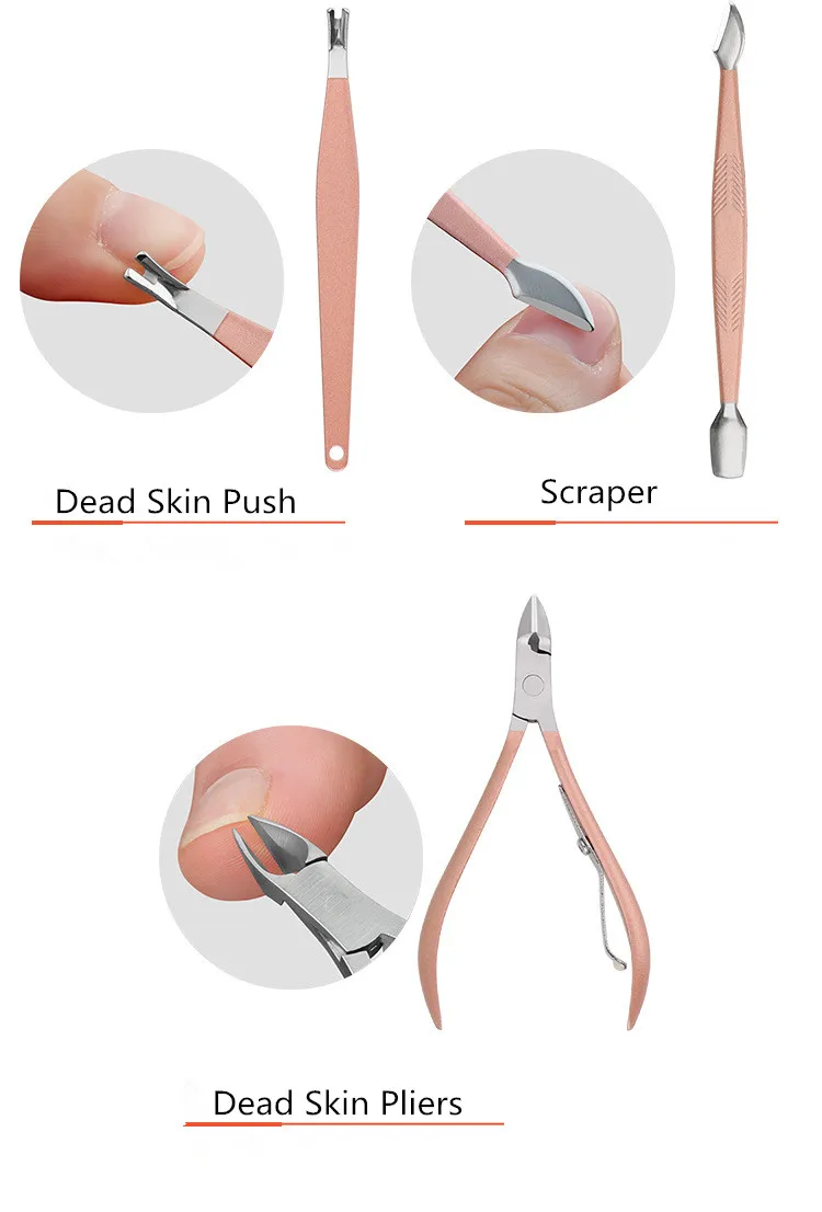 18 шт./компл. розовое золото Нержавеющая сталь для стрижки ногтей инструмент для обрезки комплект Красота ножницы для маникюра и педикюра, кусачки для ногтей комплект
