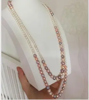 

gorgeous 6-10mm south sea round multicolor perl necklace 54inch 14K Gold Clasp KKK