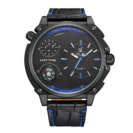 WEIDE бренд Relogio Masculino водонепроницаемые часы с компасом Мужские Аналоговые часы с ремешком из натуральной кожи военные наручные часы - Цвет: Синий