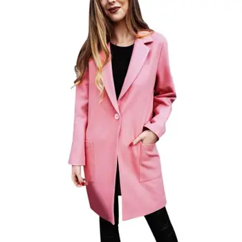 

2019 Women Elegant Coat Fashion Long Sleeve Slim Jacket Office Lady Pocket Outerwear