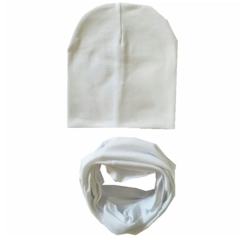 white hat set Г. Весенний Детский комплект с шапкой, осенне-зимний шарф с воротником для мальчиков и девочек, теплый шейный платок, детские вязаные шапки, комплекты хлопковая детская шапка, шарф - Цвет: white hat set