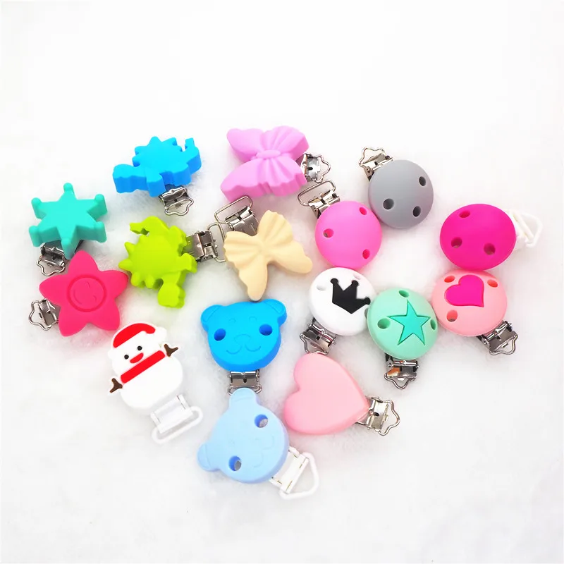 

Chenkai 1pc Silicone Round Star Butterfly Bear Flower Mickey Mouse Clips DIY Baby Teether Pacifier Dummy Holder Chain Clips Gift
