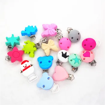 

Chenkai 1pc Silicone Round Star Butterfly Bear Flower Mickey Mouse Clips DIY Baby Teether Pacifier Dummy Holder Chain Clips Gift