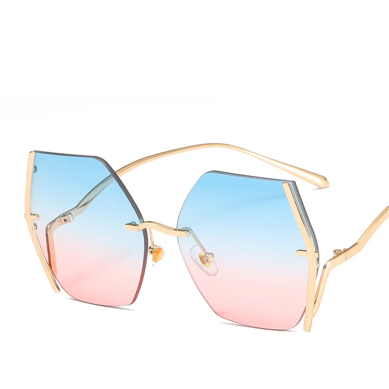 New Rimless Oversized Sunglasses Women Men Luxury Fashion Metal Square Female Sun Glasses Gradient Colorful Shades UV400 oculos