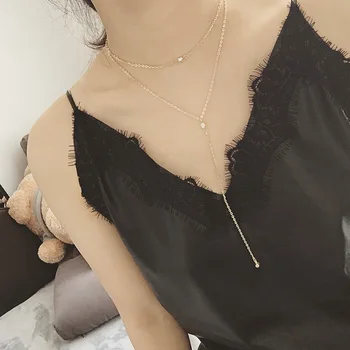 

2020 Summer Fashion Style Jewelry Gold Double Necklace Color Crystal Pendant Necklace Women's Chain New Product Launch Delivery