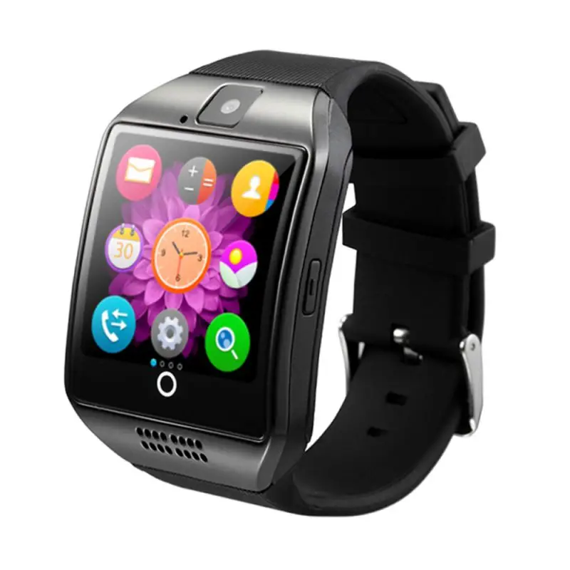 Q18 Bluetooth Смарт часы сенсорный экран с камерой Facebook Whatsapp Twitter Синхронизация SMS часы Поддержка SIM TF карты для IOS Android - Цвет: Черный