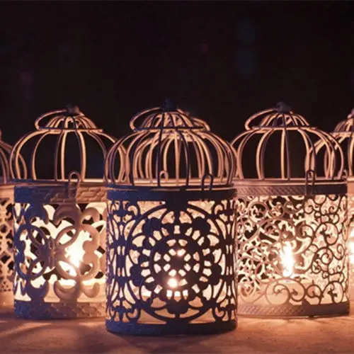 Красивый 6 Тип Белый цвет металлический полый Подсвечник Подсвечники Tealight подвесной фонарь клетка для птиц