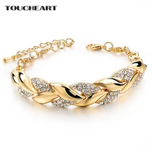 TOUCHEART Braided Gold color Leaf font b Bracelets b font Bangles With Stones Luxury Crystal font