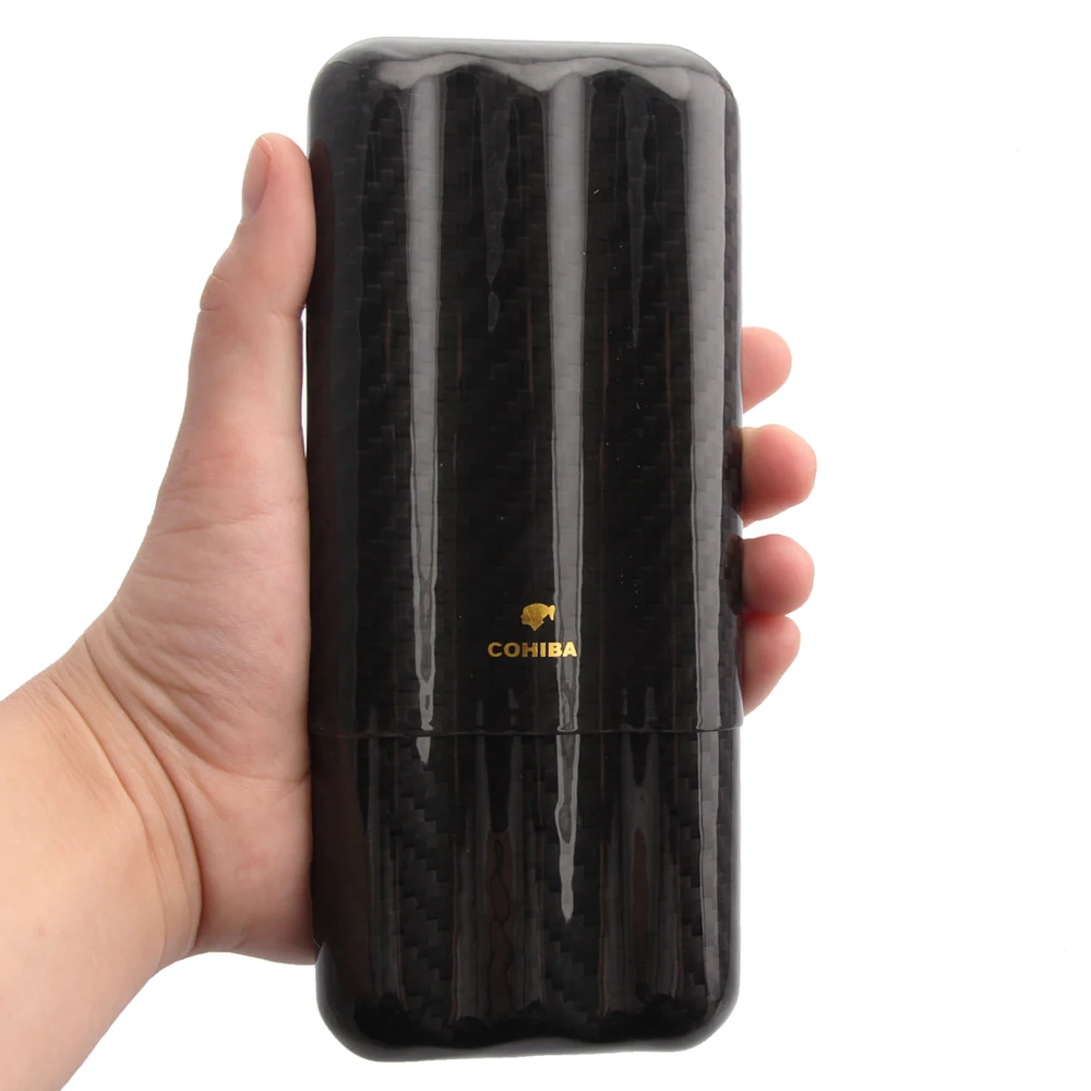 COHIBA Черный карбоновый блеск Чехол для сигар коробка 3 трубки держатель табака
