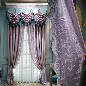 

Custom curtains new simple modern high-grade chenille European thick smooth purple color cloth blackout curtain valance E925