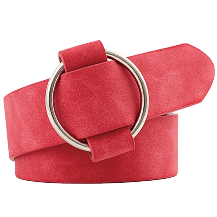 Ретро женский ремень металлический Бохо искусственная кожа круглая пряжка поясной ремень - Цвет: Red  Belt