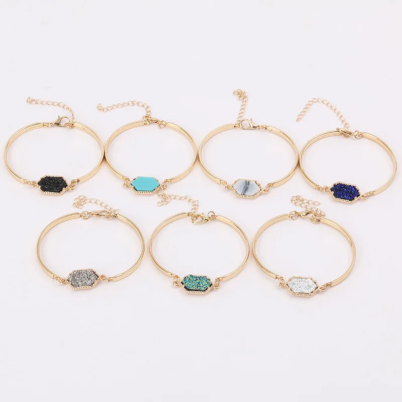 

Wholesale Brand Gold Silver Oval Resin Druzy Bracelets for Women Friendship Quartze Charm Bracelet Bangles Fashion Jewelry 2018