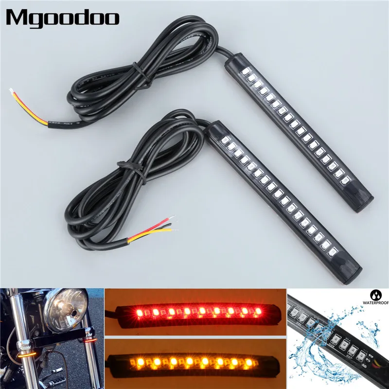 

Mgoodoo 1Pair Car Motorcycle Fork Light Strips Tail Brake Turn Signal Light Strip 17LED License Plate Stop Lights DC12V