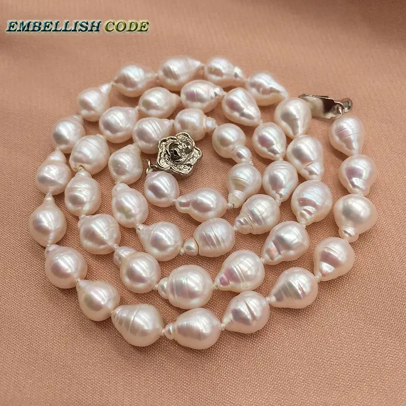 

Good shiny small baroque tissue nucleated flame ball pearls white real natural freshwater pearl choker necklace screw thread