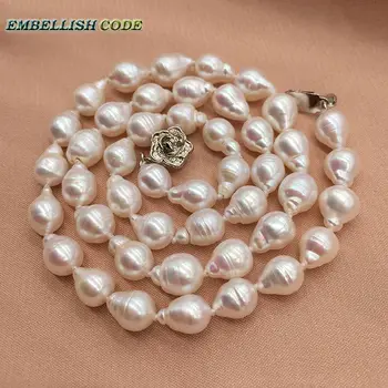 Good shiny small baroque tissue nucleated flame ball pearls white real natural freshwater pearl choker necklace screw thread