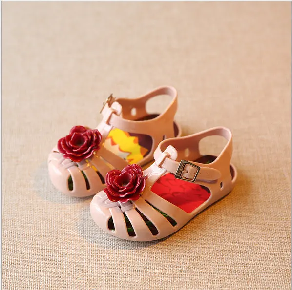 Мини-туфли; коллекция года; Летние сандалии для девочек; прозрачная обувь для девочек с цветочным принтом; размеры EU19-27; мини-туфли