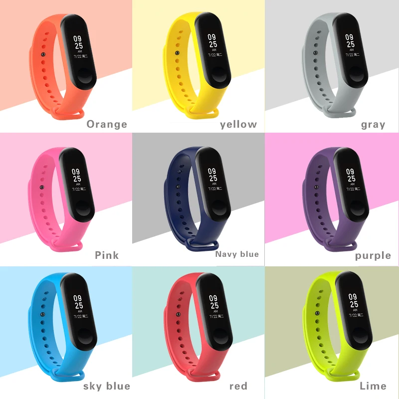 Силиконовый ремешок xiaomi mi band 3 для оригинального браслета Mi Band сменный цветной