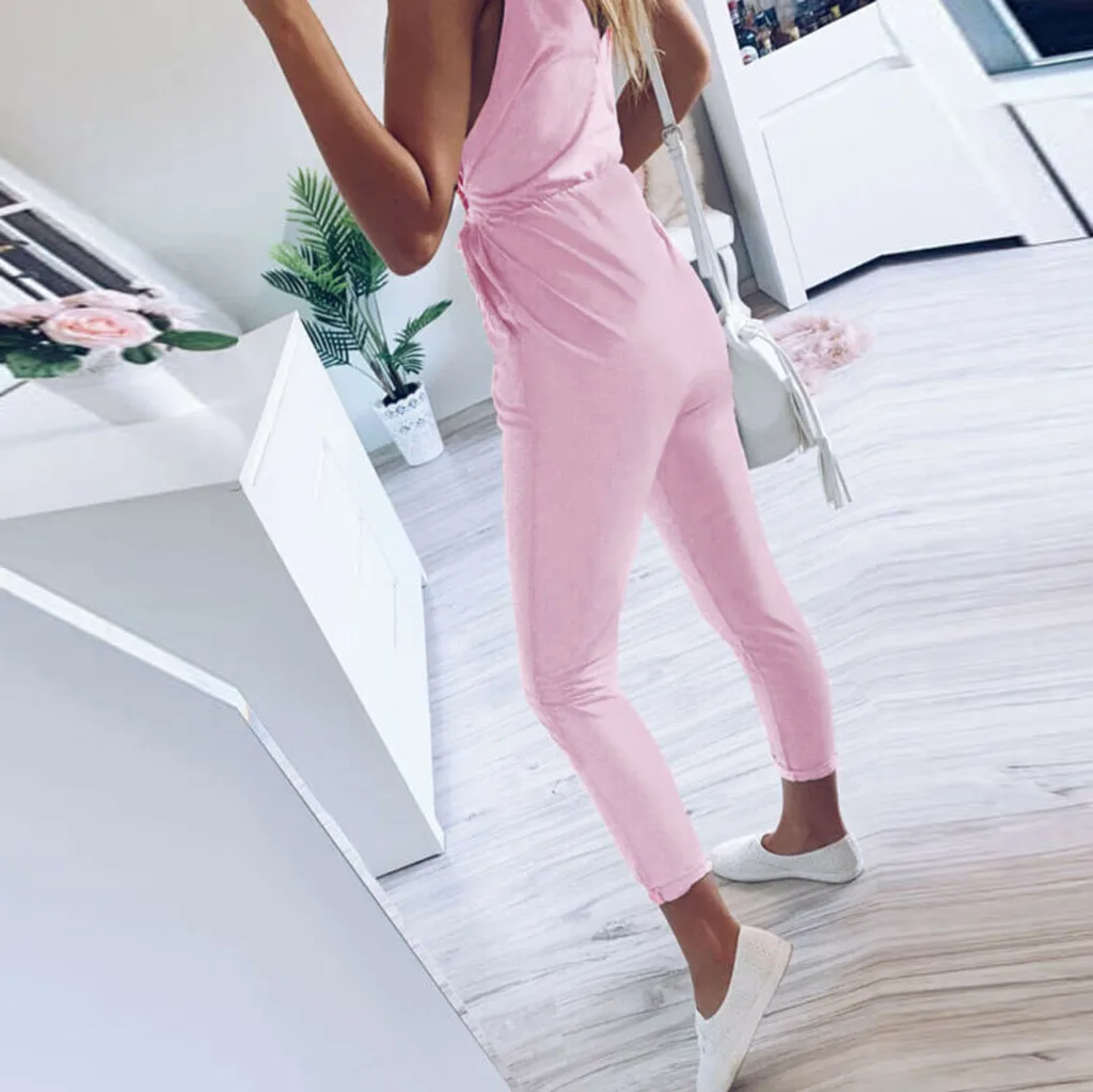 Womens Sleeveless Playsuit Ladies Casual Sashes Loose Wide Leg Long Pants Jumpsuit Monos Largos Mujer Pantalon Largo 50