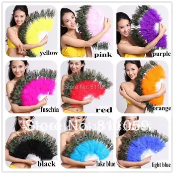 

Free shipping 5pcs/lot peacock feather fan for dance or as wedding favor & home decorations