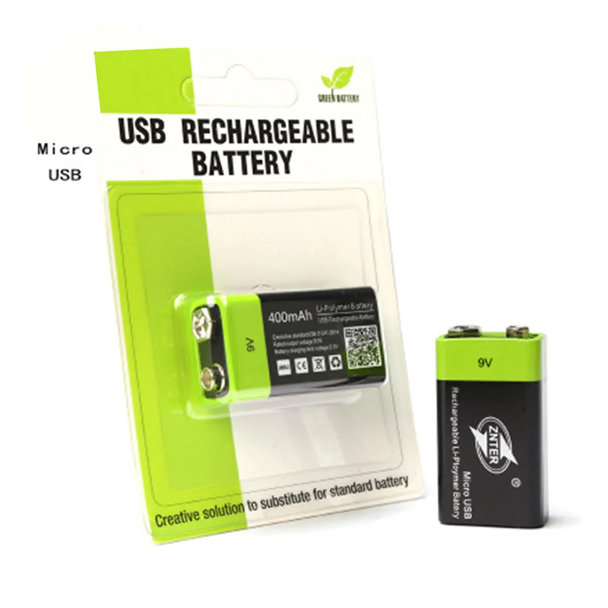 ZNTER 9V аккумуляторная батарея 400mAh USB RC для микрофона Lipo 3.6Wh Micro зарядное
