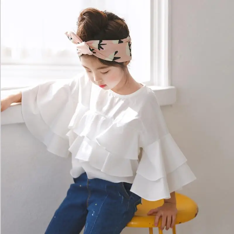

2018 Spring Summer Fashion Child Clothing Toddler Teen Girl Blouse White Kids Ruffles Girls Blouses Shirts Tops Clothes JW3221