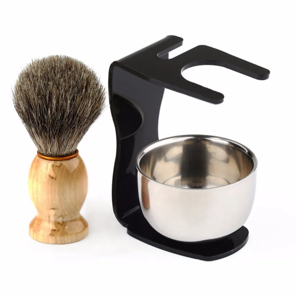 

High quality Men's Mix Badger Hair Shaving Brush+Acrylic Stand Holder OR + Stainless Steel Bowl Set