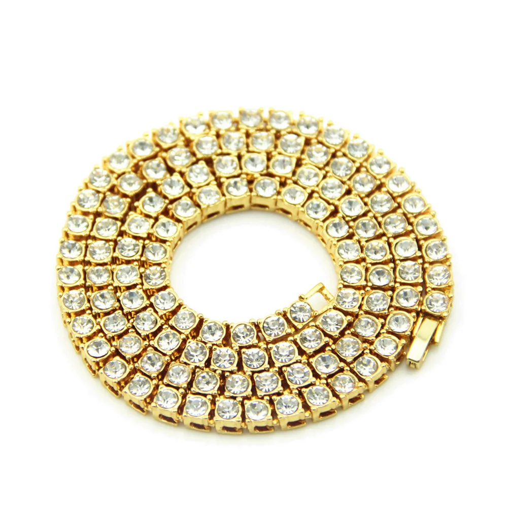 

Hip Hop Mens Necklaces Iced Out 1 Row Miami Cuban chain Rhinestone Choker Bling Crystal Tennis Chain Necklace For Men Jewelry