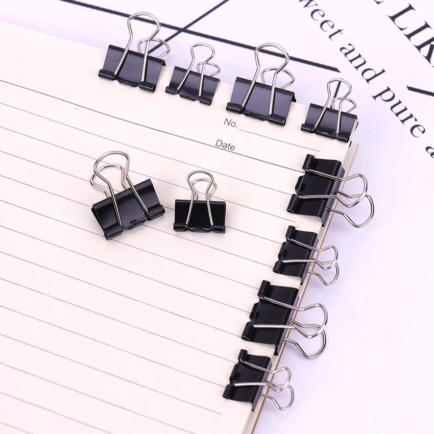 

12PCS/Pack 15 19mm Black Metal Binder Clips Notes File Letter Paper Clip Photo Binding Stationery Accessories Office Supplies