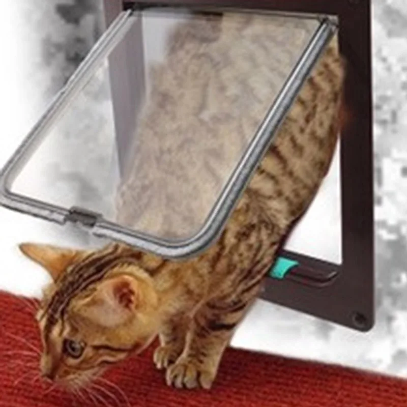 Funny Plastic 4 Ways Lockable Cat Dog Door Security Flap Gate Pet Supplies Home Gate Animal Pet Cat Dog Door Pet Safety Products7