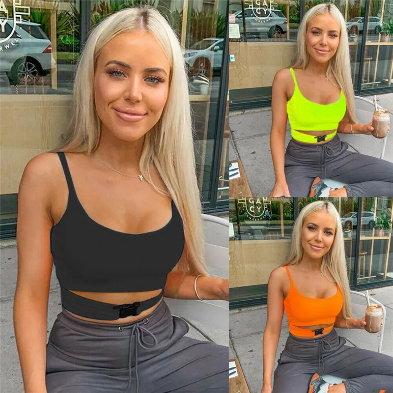 

3 Colors Hot Summer Sexy Women Buckle Vest Boob Crop Top Female Casual Party Club T-Shirt Sexy Camisole Tank Top Tee 2019