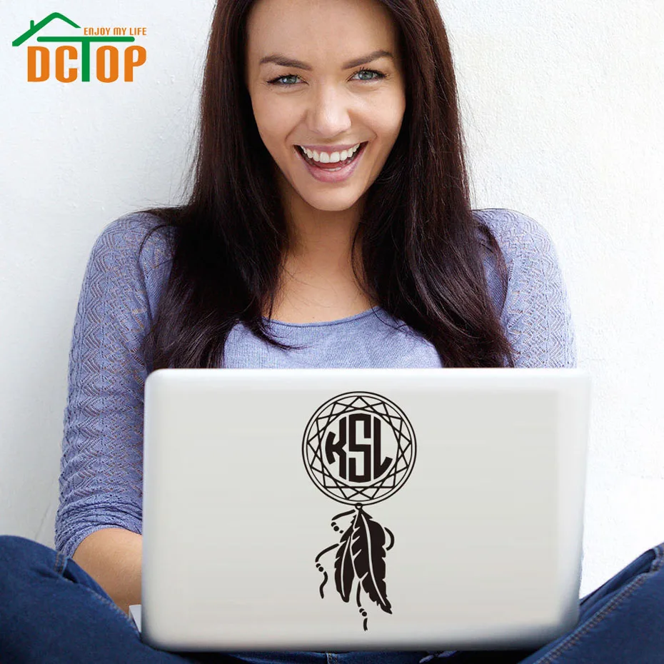 DCTOP Art Design Monogram Initials Feather Vinyl Wall Stickers Home